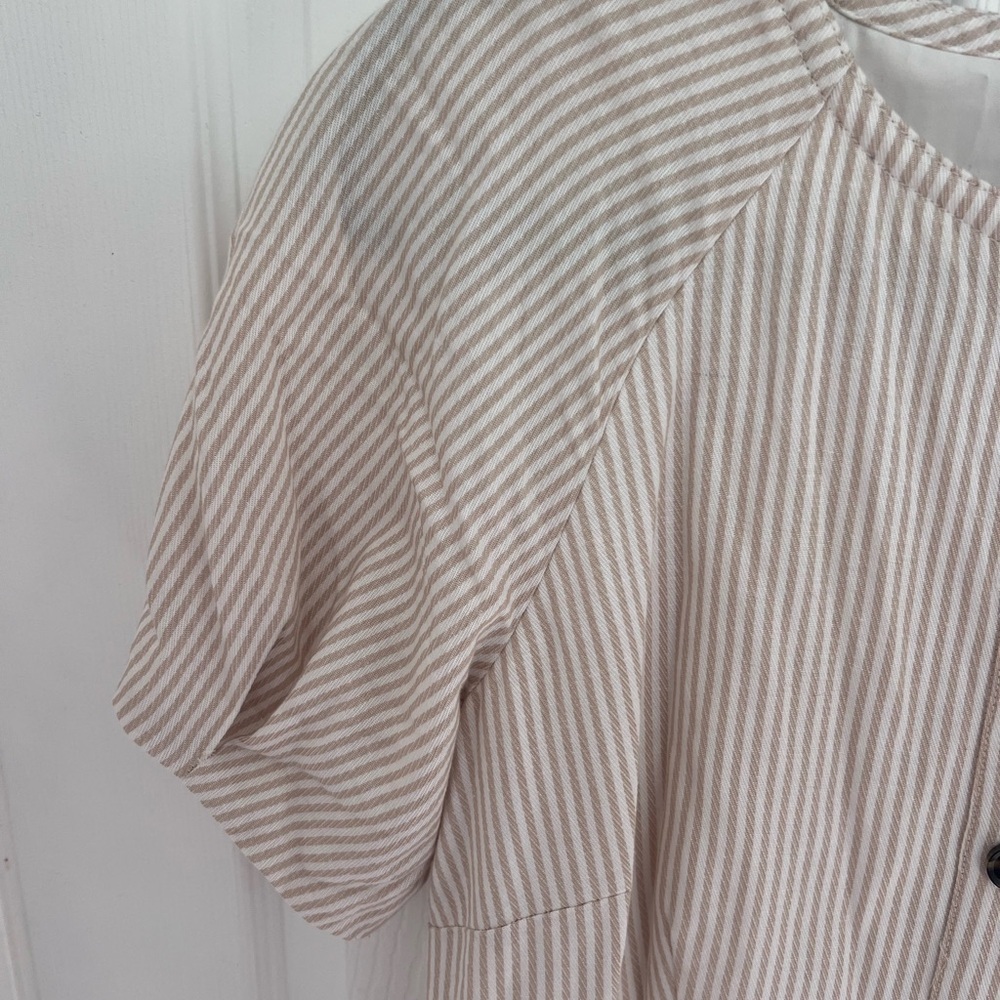 Ann Taylor Cream and Tan Striped Button-Front Midi Dress - Picture 3 of 7